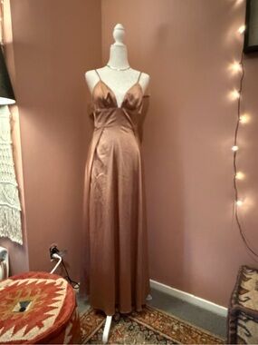 Abyss By Abby Copper Satin Maxi Slip Dress